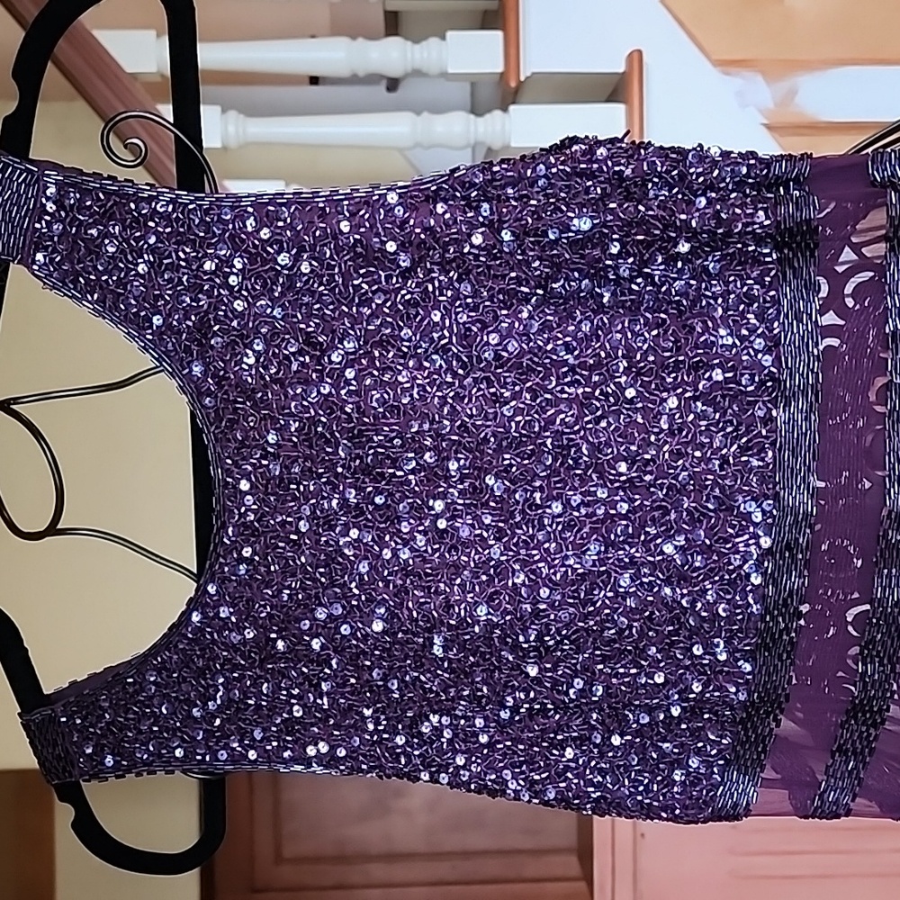 Laurence Kazar Gown 100% Silk Dress size PS plum color beaded VINTAGE - Picture 7 of 17